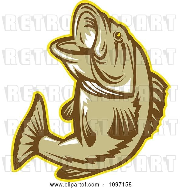 Vector Clip Art of Retro Woodcut Largemouth Bass Fish Jumping