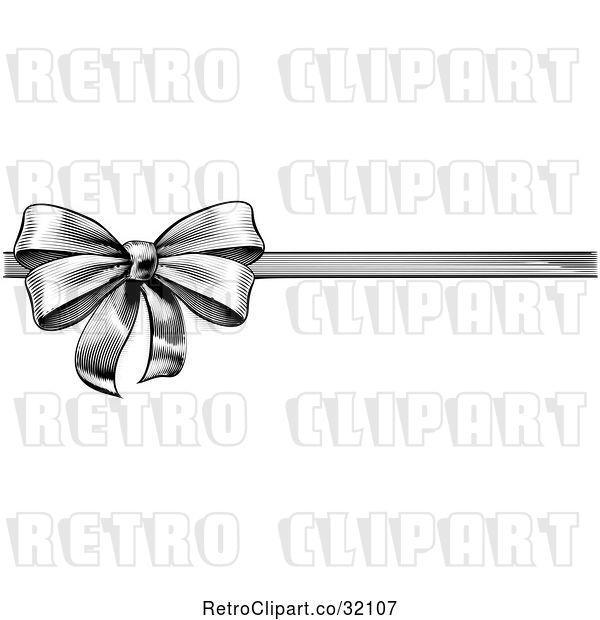 Vector Clip Art of Retro Woodcut or Engraved Gift Bow and Ribbon