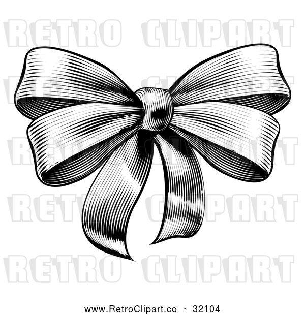 Vector Clip Art of Retro Woodcut or Etched Gift Bow