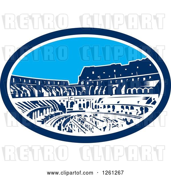 Vector Clip Art of Retro Woodcut Oval of the Flavian Amphitheatre Coliseum in Rome Italy
