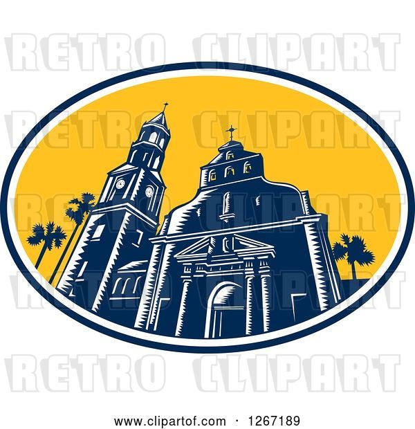 Vector Clip Art of Retro Woodcut Scene of the Cathedral Basilica of St Augustine, Florida, USA