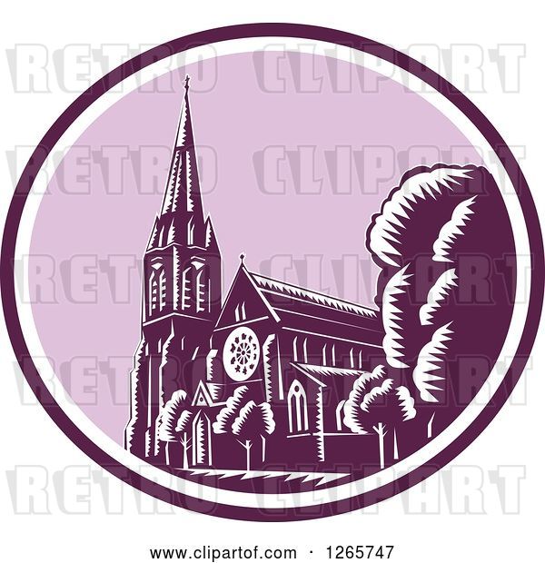Vector Clip Art of Retro Woodcut Scene of the Christchurch Cathedral Before the Earthquake in New Zealand