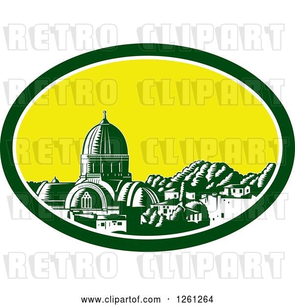 Vector Clip Art of Retro Woodcut Scene of the Great Synagogue of Florence or Tempio Maggiore in Firenze, Italy
