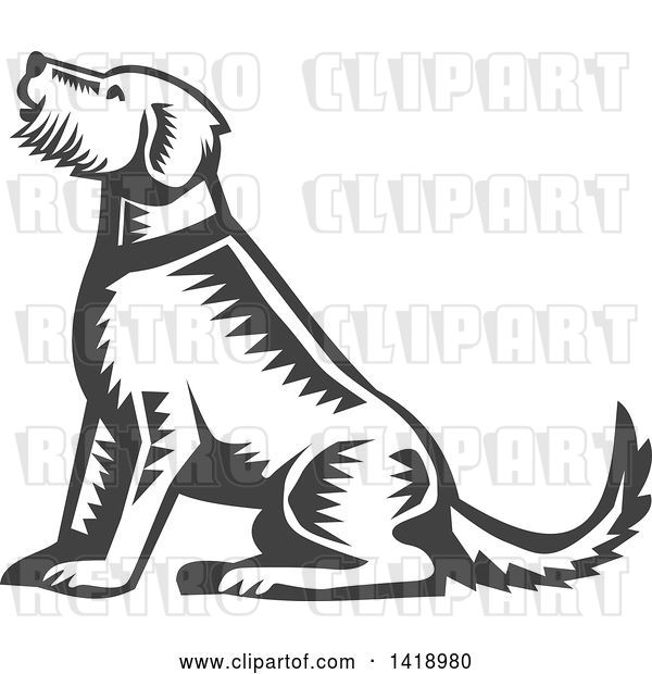 Vector Clip Art of Retro Woodcut Sitting Welsh Terrier Dog