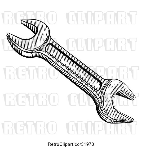 Vector Clip Art of Retro Woodcut Spanner Wrench
