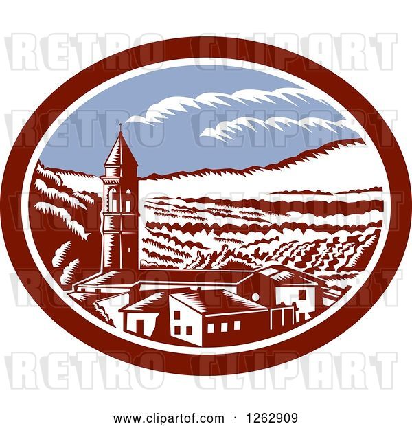 Vector Clip Art of Retro Woodcut View of the Church Belfry Tower in Tuscany, Italy