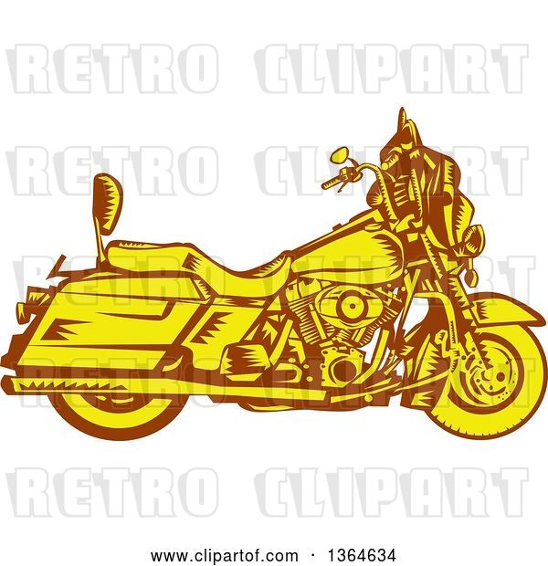 Vector Clip Art of Retro Woodcut Yellow and Brown Motorcycle