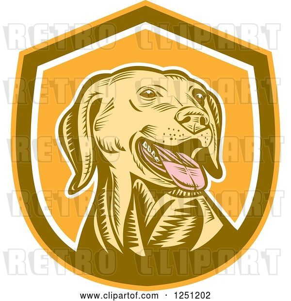 Vector Clip Art of Retro Woodcut Yellow Labrador Retriever Dog in a Brown and Orange Shield