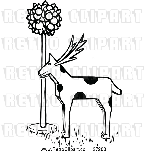 Vector Clip Art of Retro Wooden Toy Animal and Tree