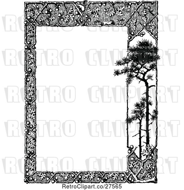 Vector Clip Art of Retro Woodland Trellis and Tree Border 2