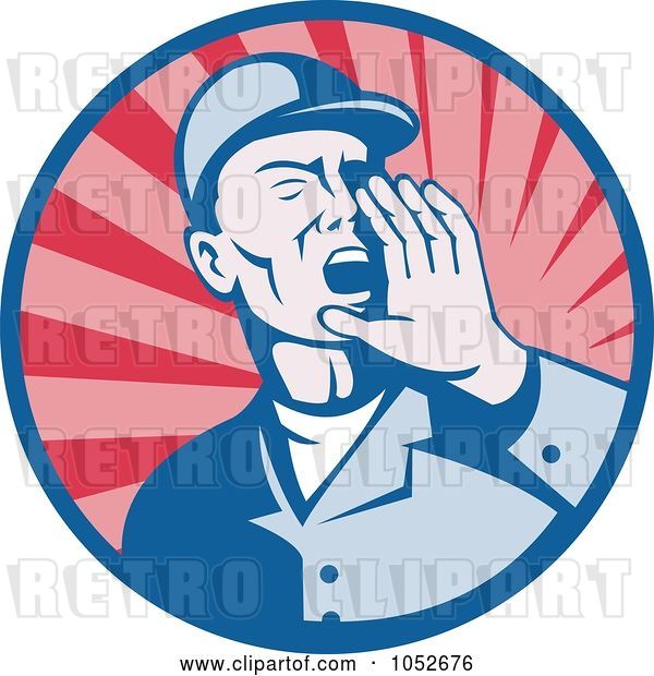 Vector Clip Art of Retro Worker Shouting Logo