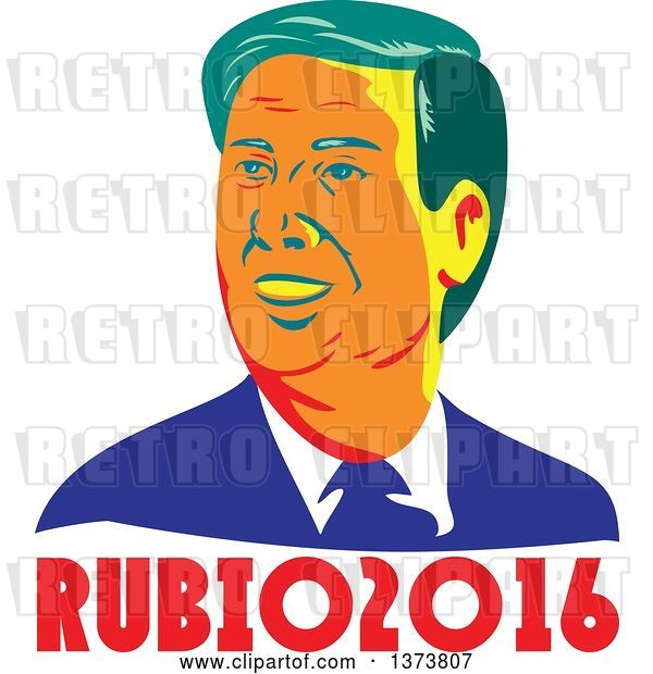 Vector Clip Art of Retro WPA Styled Portrait of Republican Presidential Nominee Marco Rubio over Text