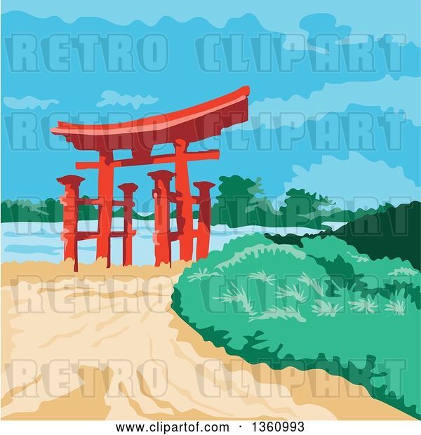Vector Clip Art of Retro Wpa Styled Tori Japanese Gate