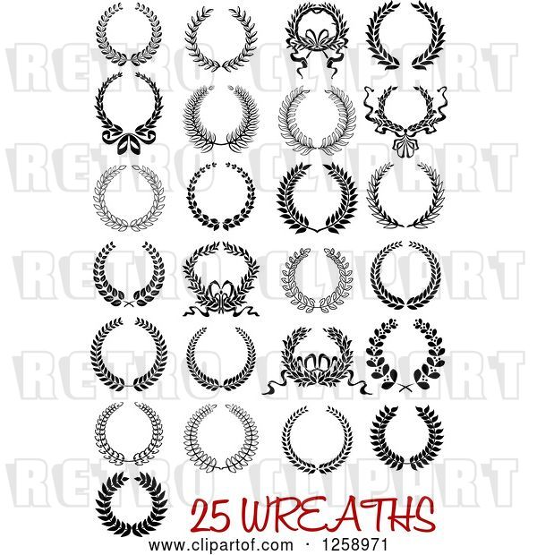 Vector Clip Art of Retro Wreaths with Text