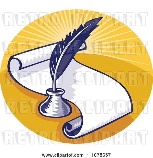 Vector Clip Art of Retro Writing Quill and Scroll Logo