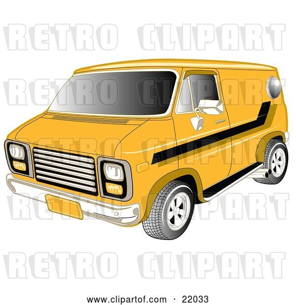 Vector Clip Art of Retro Yellow 1979 Chevy Van with Tinted Windows and Black Striping on the Side