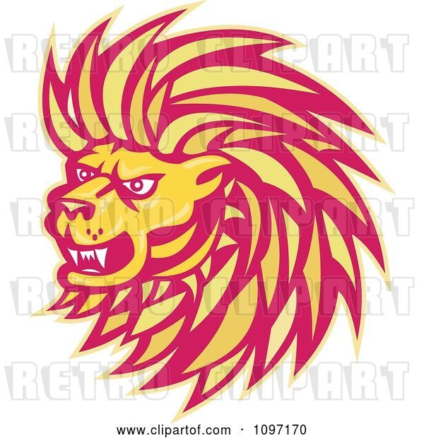 Vector Clip Art of Retro Yellow and Red Angry Lion Head