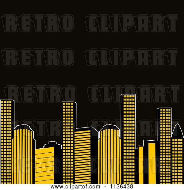 Vector Clip Art of Retro Yellow City Urban Skyscrapers with Black Copyspace