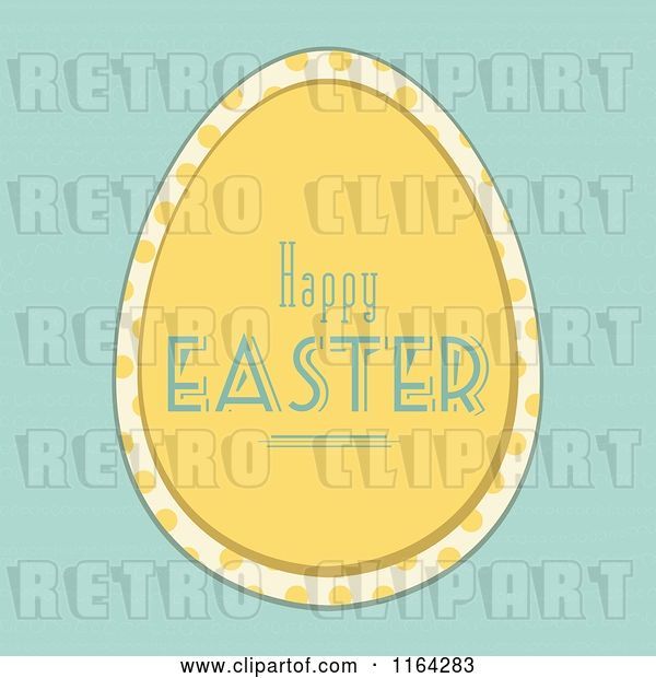 Vector Clip Art of Retro Yellow Happy Easter Egg with Polka Dots over Blue