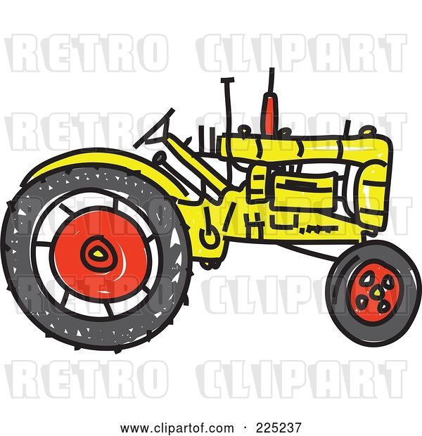 Vector Clip Art of Retro Yellow Sketched Tractor