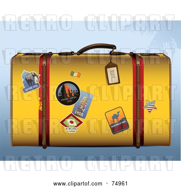 Vector Clip Art of Retro Yellow Suitcase with Travel Stickers