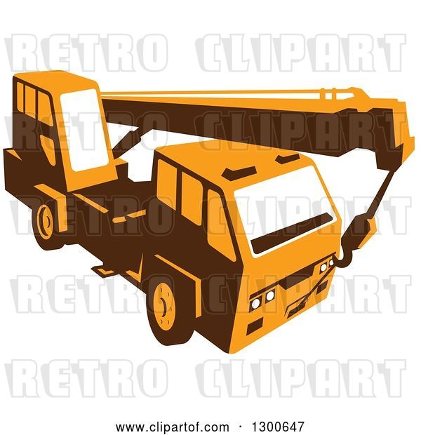 Vector Clip Art of Retro Yellow Truck Mounted Hydraulic Crane Cartage with Hydraulic Boom Hoist
