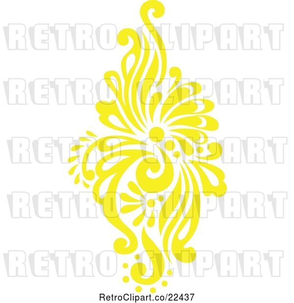 Vector Clip Art of Retro Yellow Victorian Floral Damask Design Element 1