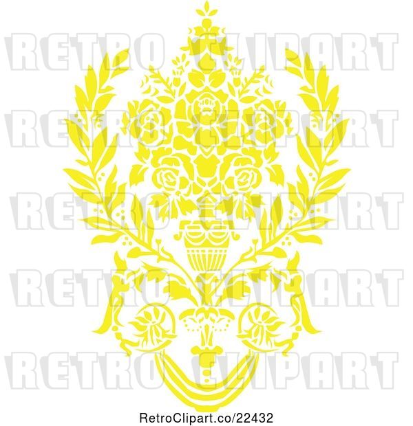 Vector Clip Art of Retro Yellow Victorian Floral Damask Design Element 2