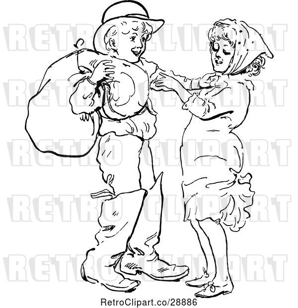 Vector Clip Art of Retro Young Couple and Sack