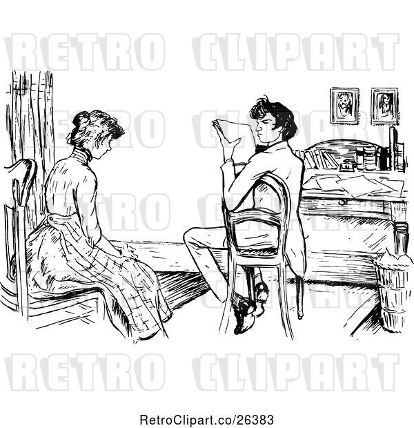 Vector Clip Art of Retro Young Couple at Home