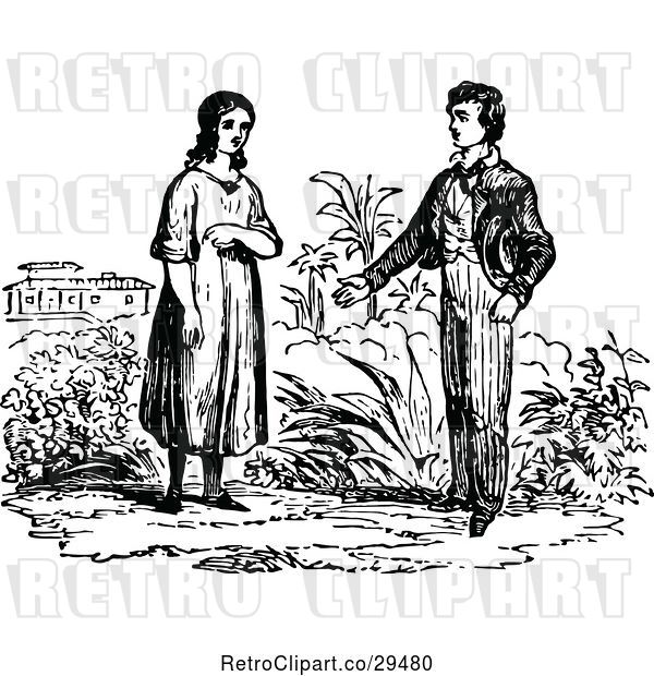 Vector Clip Art of Retro Young Courting Couple
