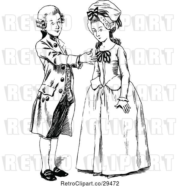 Vector Clip Art of Retro Young Guy Proposing to a Lady