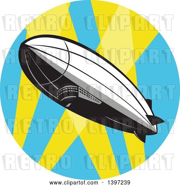 Vector Clip Art of Retro Zeppelin Blimp in a Circle of Spot Lights