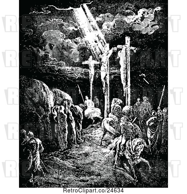 Vector Clip Art of Scene of Crucifixion of Jesus at Calvary