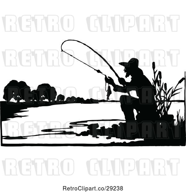 Vector Clip Art of Silhouetted Fishing Guy