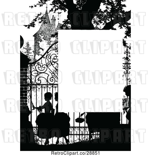 Vector Clip Art of Silhouetted Gate and People Page Border