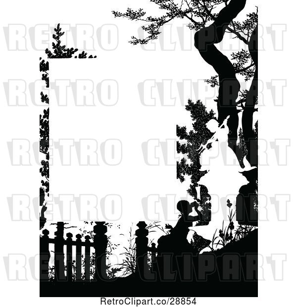 Vector Clip Art of Silhouetted Girl and Statue Page Border