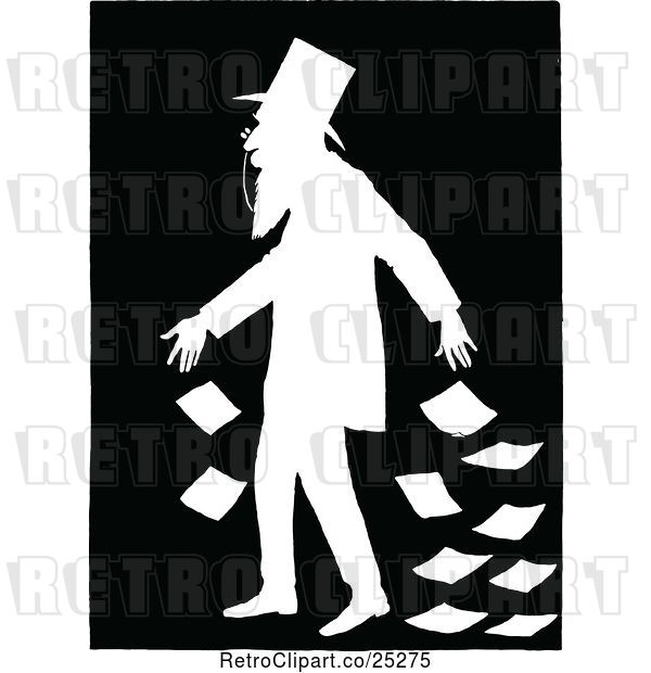 Vector Clip Art of Silhouetted Guy Dropping Banknotes