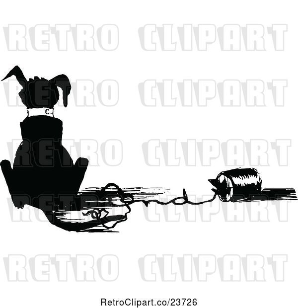 Vector Clip Art of Sketched Dog with a Can Tied to His Tail