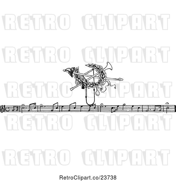 Vector Clip Art of Sketched Music Staff and Instrument
