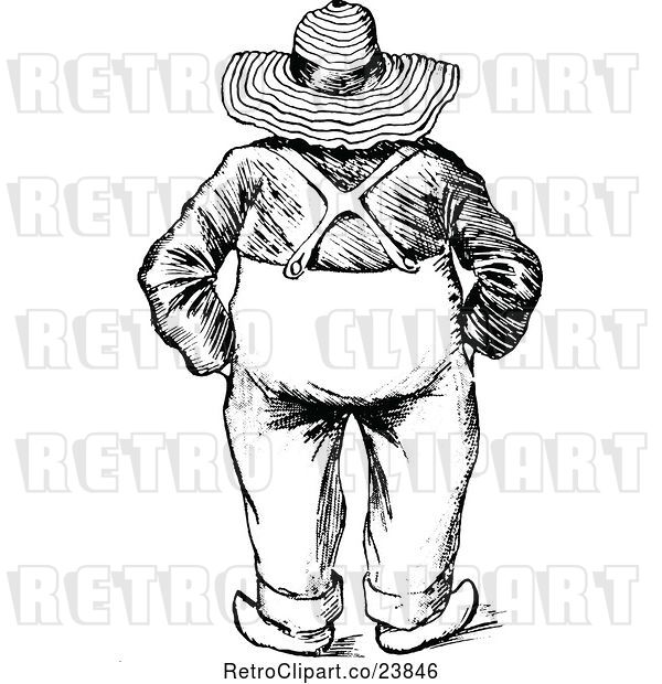 Vector Clip Art of Sketched Rear View of a Chubby Famer