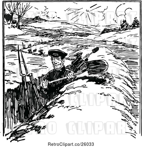 Vector Clip Art of Soldier Digging a War Trench