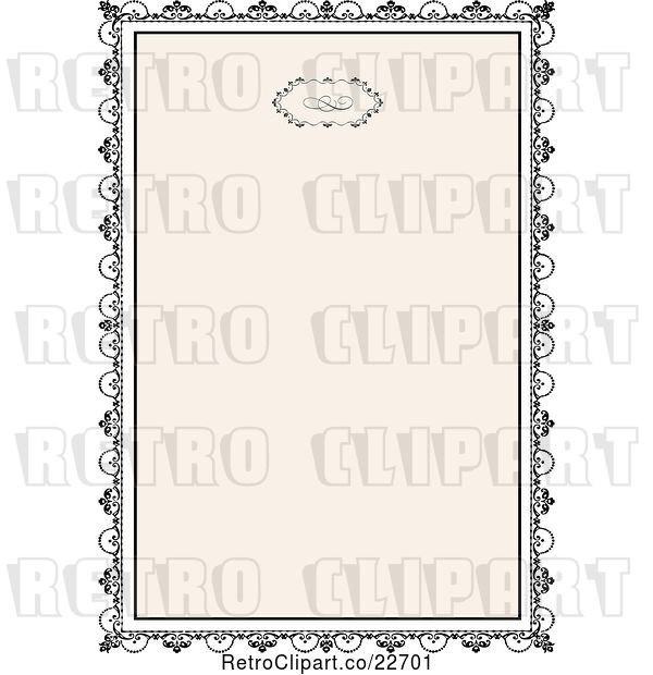 Vector Clip Art of Wedding Invitation with Ornate Black Framing Tan