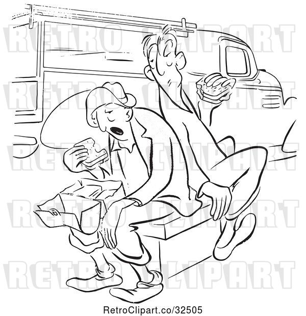 Vector Clip Art of Worker Men Eating by a Truck