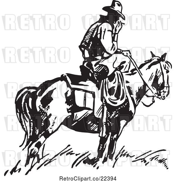 Vector Clip Art of Wrangler Cowboy Smoking on a Horse