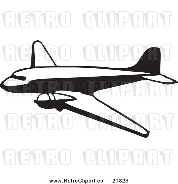 Vector Clipart of a Retro Black and White Plane