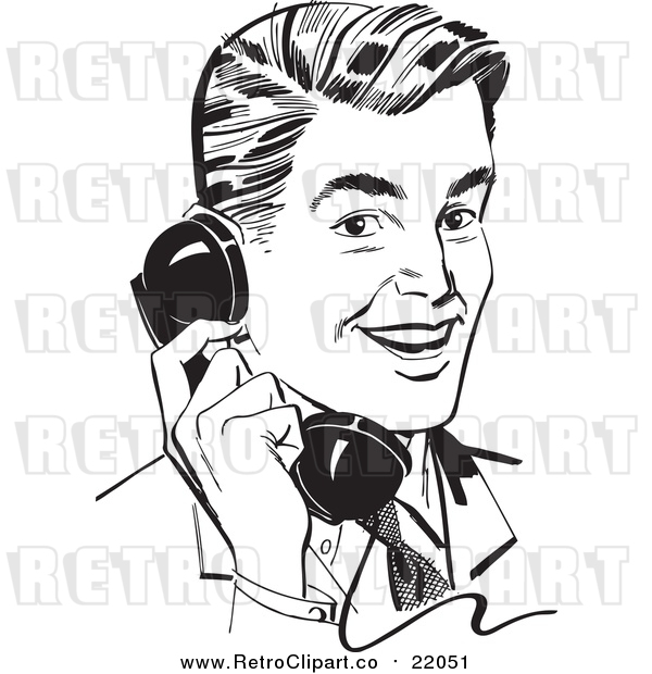 Vector Clipart of a Retro Business Man Chatting on a Phone