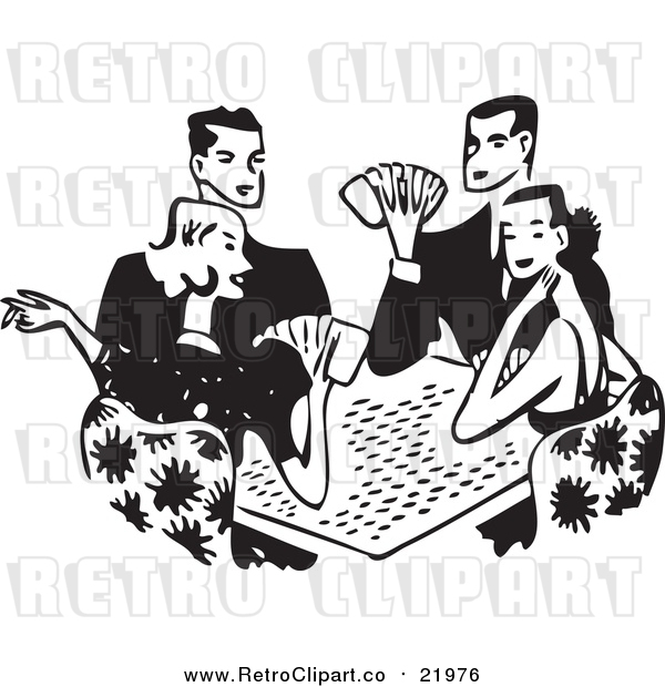 Vector Clipart of a Retro Group of Adults Playing Poker