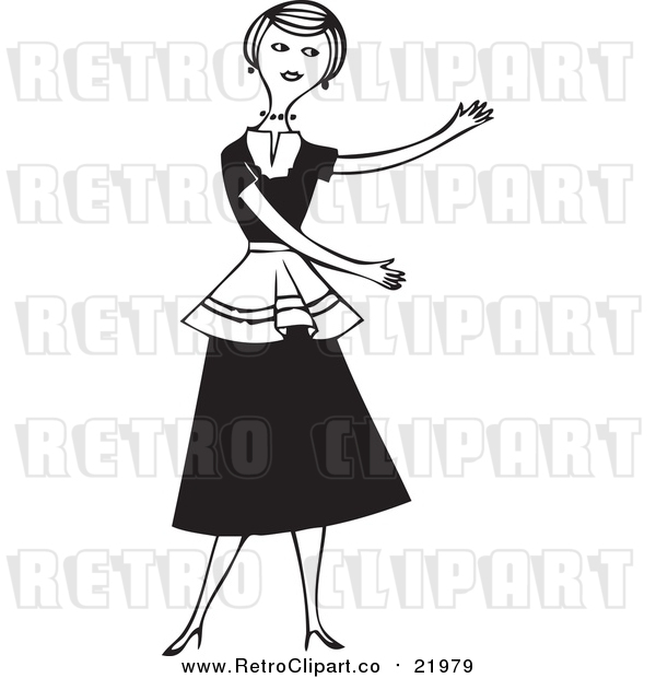 Vector Clipart of a Retro Woman Presenting with Both Arms