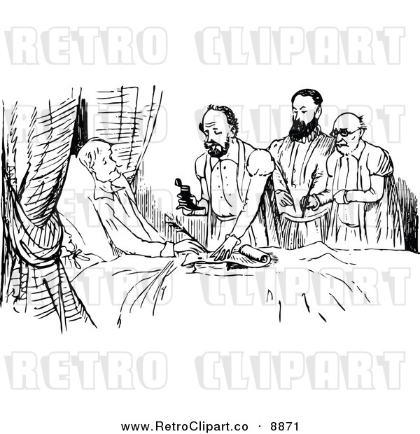 ... Clipart of Retro Black and White Lawyers and Man on His Death Bed